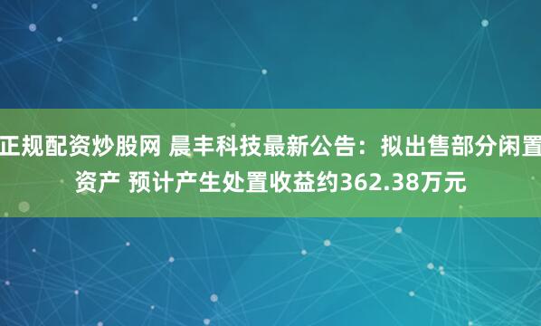 正规配资炒股网 晨丰科技最新公告：拟出售部分闲置资产 预计产生处置收益约362.38万元